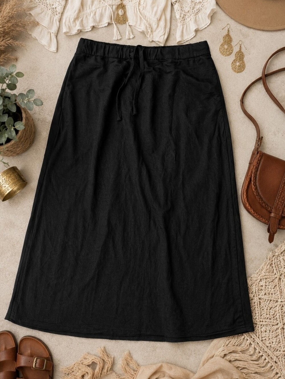 Reitmans NEW Plus Size 2x: Everyday Black Drawstring Maxi Skirt - Casual Comfort